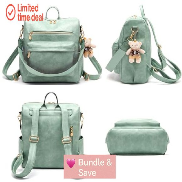 Women's PU Leather Backpack Purse Set with Wallet, 2-Piece Multi-Use Bag - Picture 4 of 7